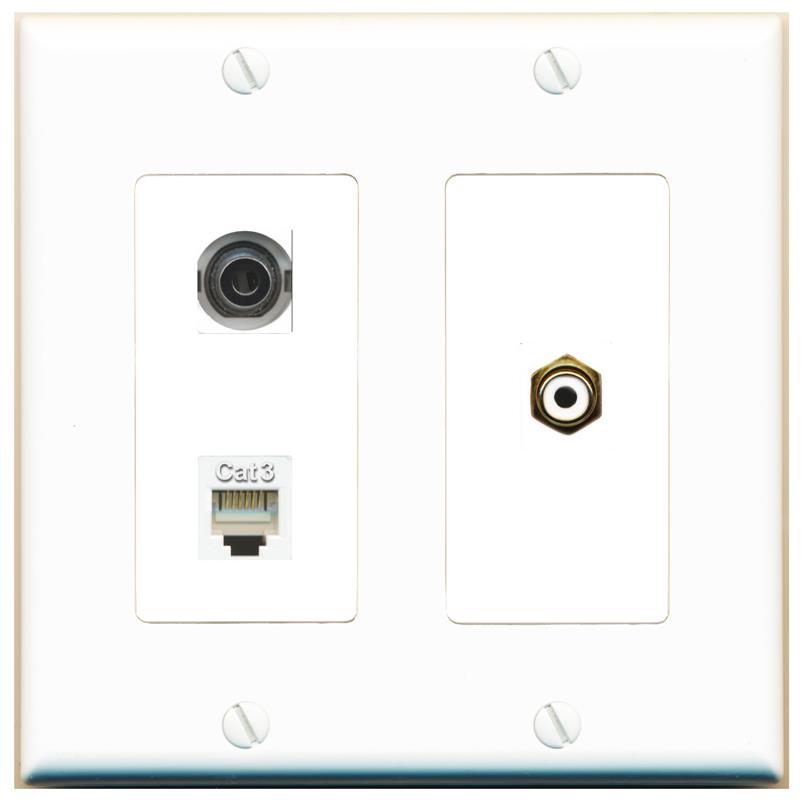 3.5mm PHONE RCA-WHITE Wall Plate [White]