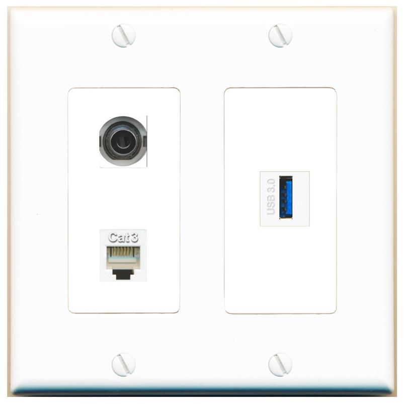 3.5mm PHONE USB-3 Wall Plate [White]