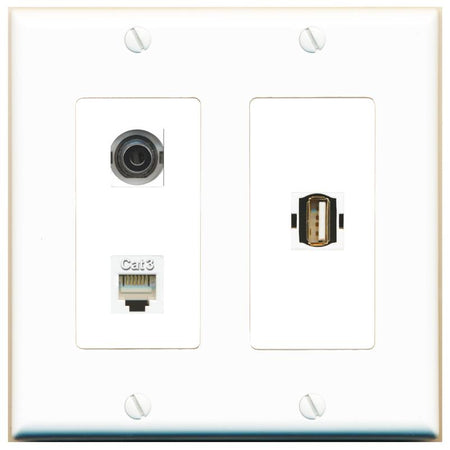 3.5mm PHONE USB2 Wall Plate [White]