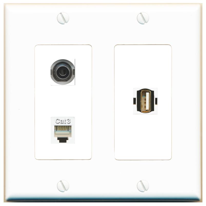 3.5mm PHONE USB2 Wall Plate [White]