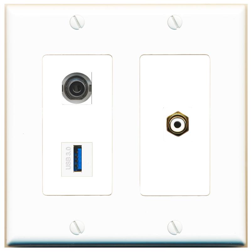 3.5mm RCA-WHITE USB-3 Wall Plate [White]