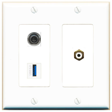 3.5mm RCA-WHITE USB-3 Wall Plate [White]