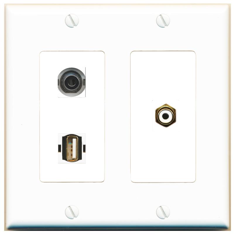 3.5mm RCA-WHITE USB2 Wall Plate [White]