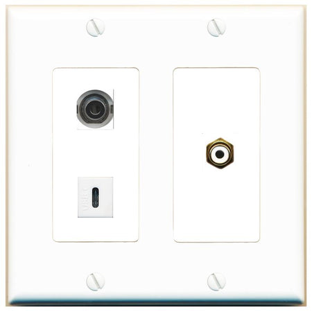 3.5mm RCA-WHITE USBC Wall Plate [White]