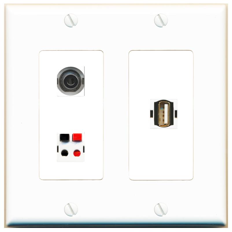 3.5mm SPEAKER USB2 Wall Plate [White]