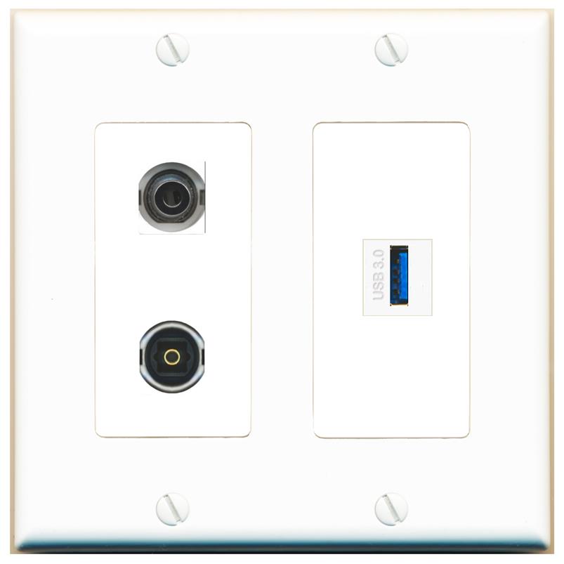 3.5mm TOSLINK USB-3 Wall Plate [White]