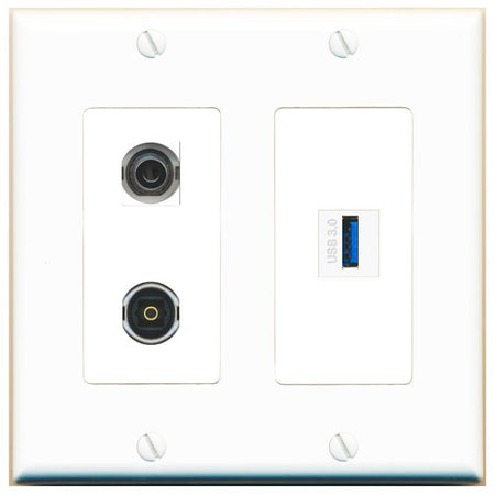 3.5mm TOSLINK USB-3 Wall Plate [White]