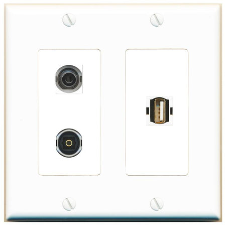 3.5mm TOSLINK USB2 Wall Plate [White]