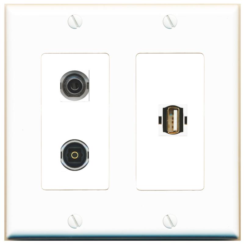 3.5mm TOSLINK USB2 Wall Plate [White]