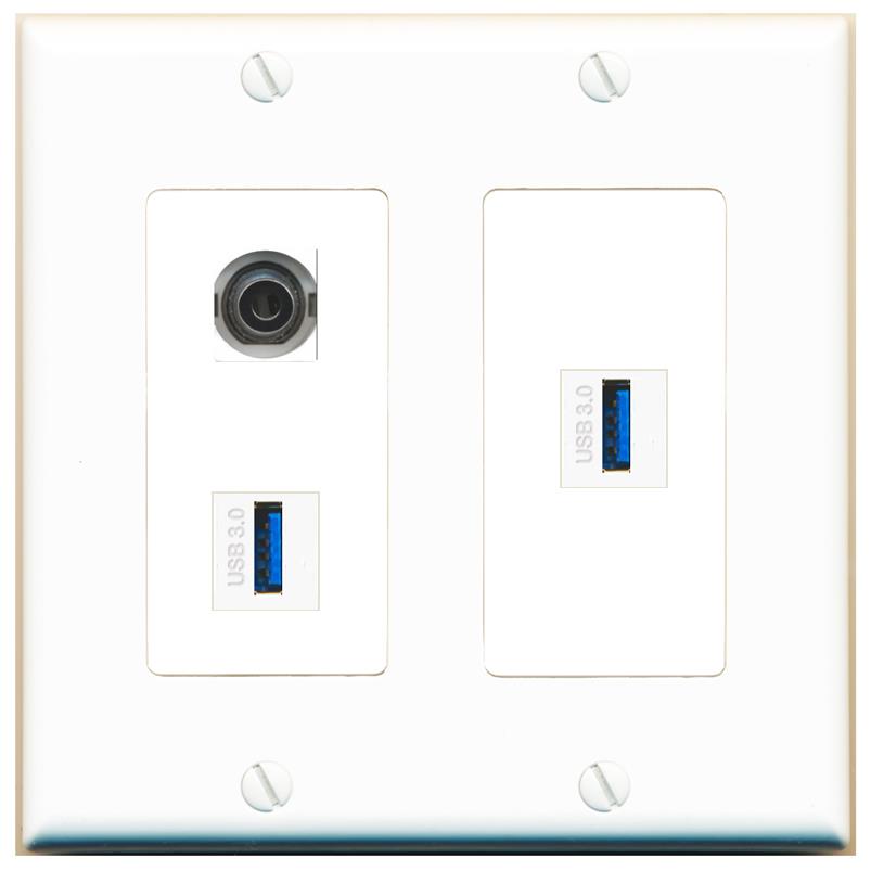 3.5mm 2 USB-3 Wall Plate [White]