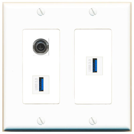 3.5mm 2 USB-3 Wall Plate [White]