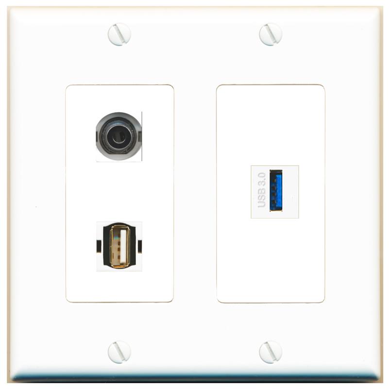 3.5mm USB-3 USB2 Wall Plate [White]