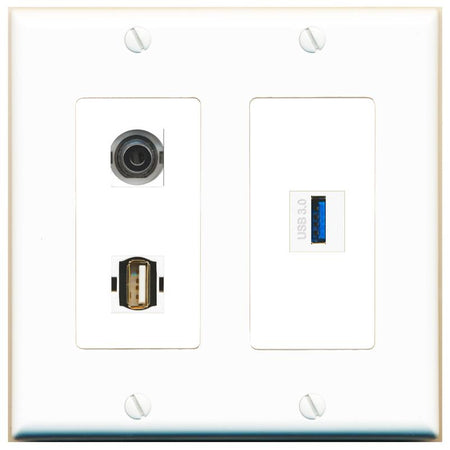 3.5mm USB-3 USB2 Wall Plate [White]