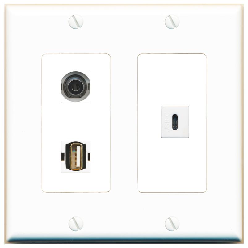 3.5mm USB2 USBC Wall Plate [White]