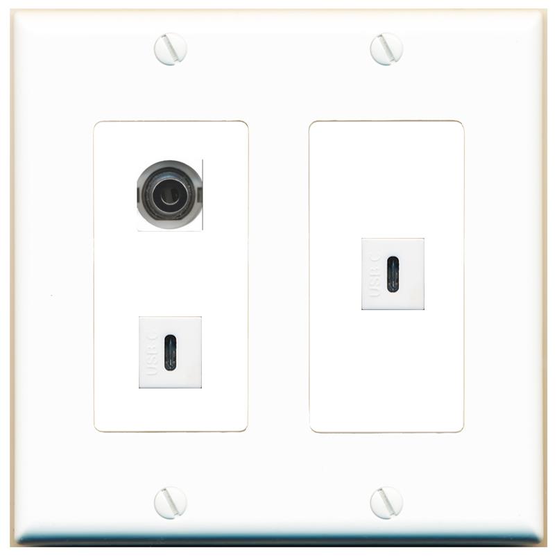 3.5mm 2 USBC Wall Plate [White]