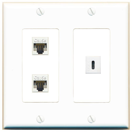 2 CAT5E USBC Wall Plate [White]