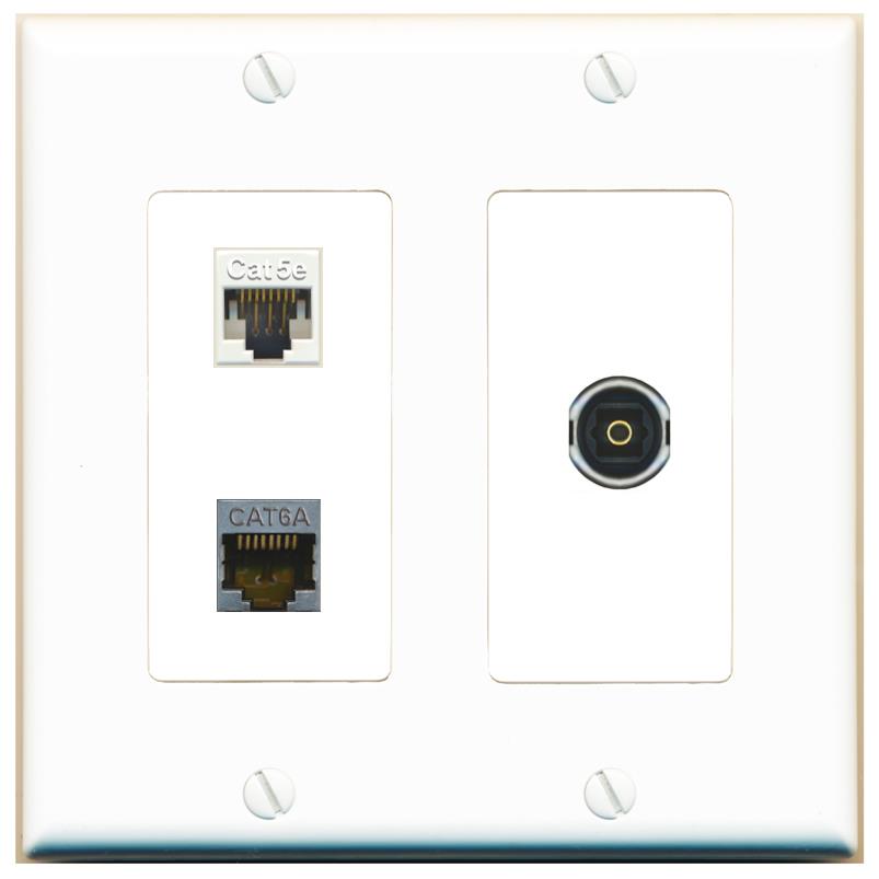 CAT5E CAT6A TOSLINK Wall Plate [White]