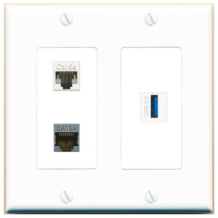 CAT5E CAT6A USB-3 Wall Plate [White]