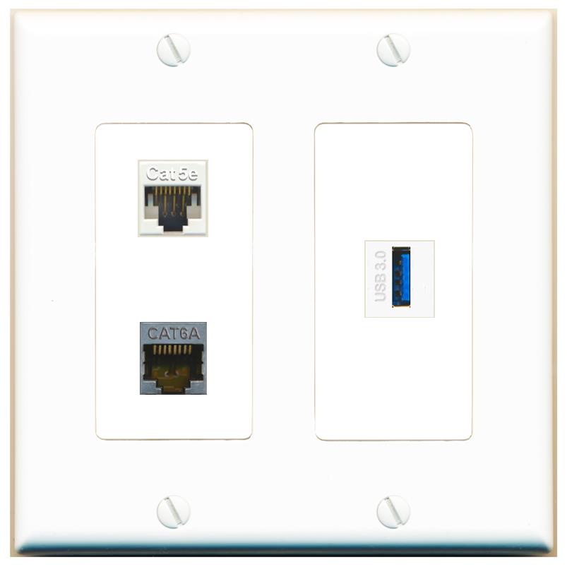 CAT5E CAT6A USB-3 Wall Plate [White]