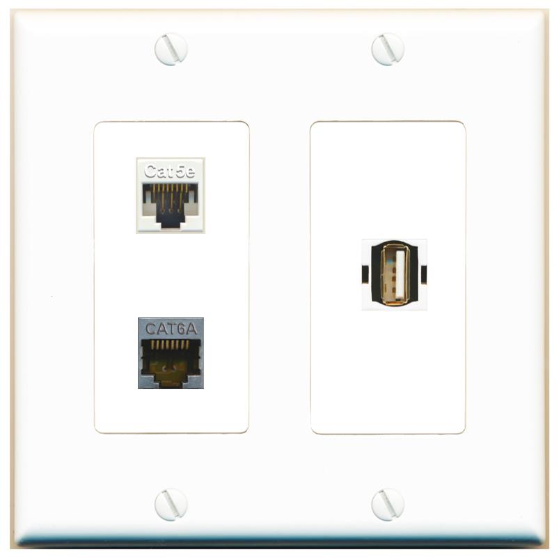 CAT5E CAT6A USB2 Wall Plate [White]