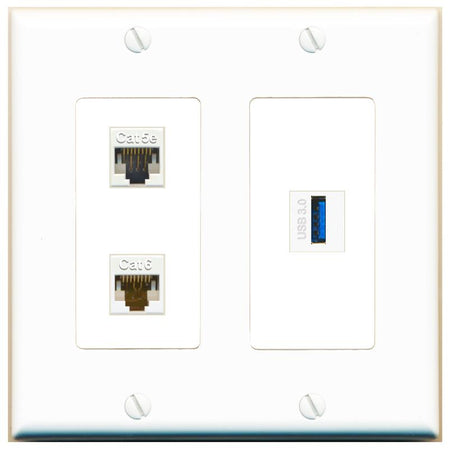 CAT5E CAT6 USB-3 Wall Plate [White]