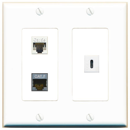 CAT5E CAT7 USBC Wall Plate [White]
