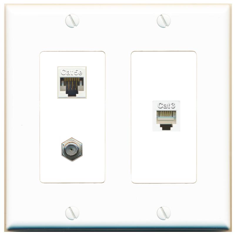 CAT5E COAX PHONE Wall Plate [White]