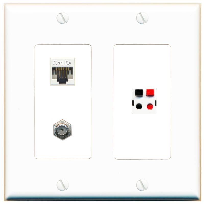 CAT5E COAX SPEAKER Wall Plate [White]