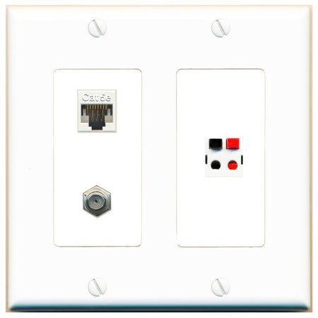 CAT5E COAX SPEAKER Wall Plate [White]