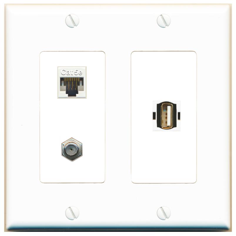 CAT5E COAX USB2 Wall Plate [White]