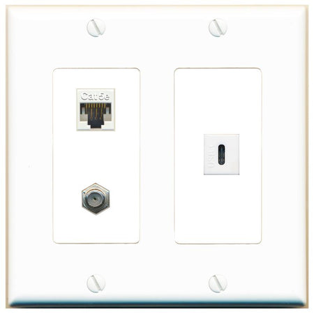 CAT5E COAX USBC Wall Plate [White]