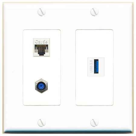 CAT5E F81 USB-3 Wall Plate [White]