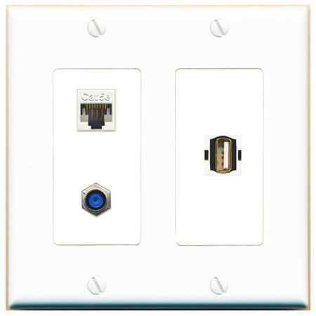 CAT5E F81 USB2 Wall Plate [White]