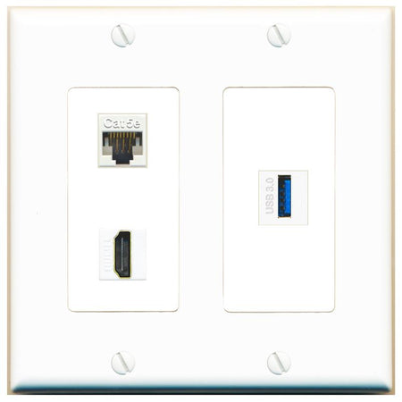 CAT5E HDMI USB-3 Wall Plate [White]