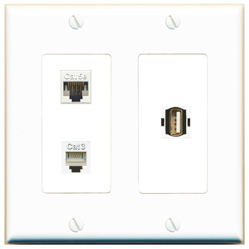 CAT5E PHONE USB2 Wall Plate [White]