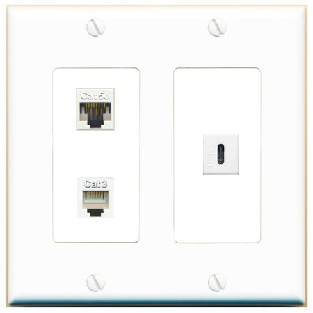 CAT5E PHONE USBC Wall Plate [White]