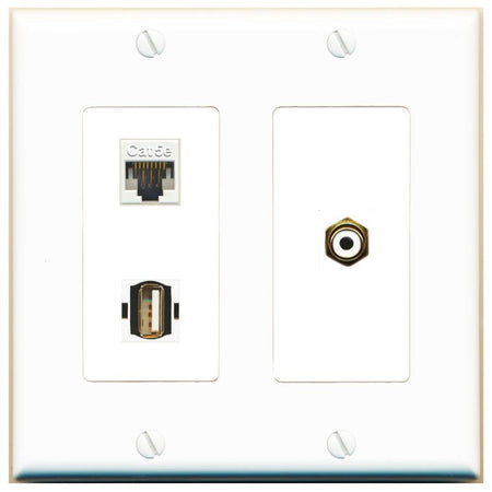CAT5E RCA-WHITE USB2 Wall Plate [White]