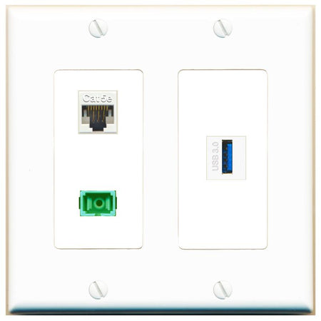CAT5E SC-APC-SX USB-3 Wall Plate [White]