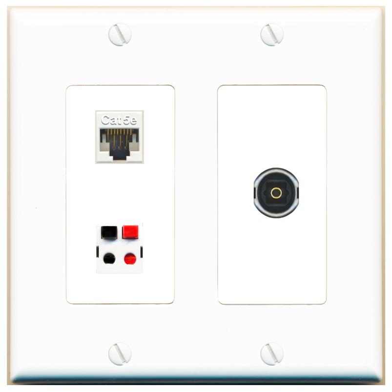 CAT5E SPEAKER TOSLINK Wall Plate [White]