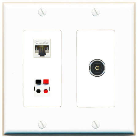 CAT5E SPEAKER TOSLINK Wall Plate [White]