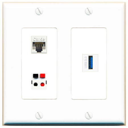 CAT5E SPEAKER USB-3 Wall Plate [White]