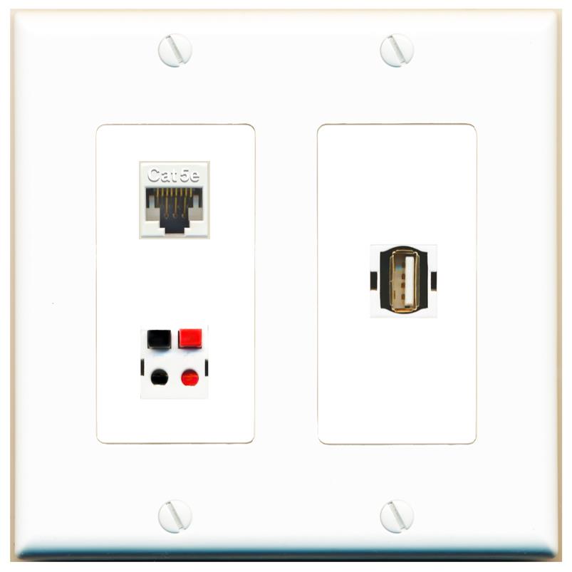CAT5E SPEAKER USB2 Wall Plate [White]