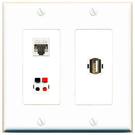 CAT5E SPEAKER USB2 Wall Plate [White]