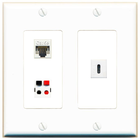 CAT5E SPEAKER USBC Wall Plate [White]