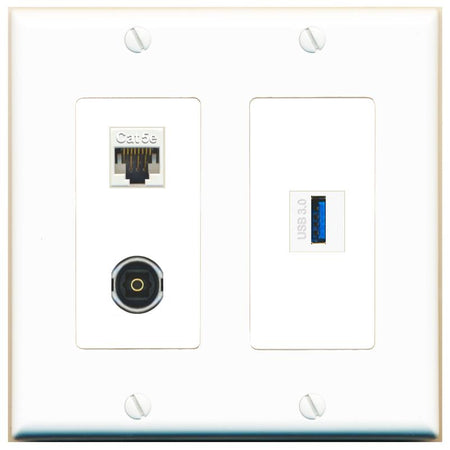 CAT5E TOSLINK USB-3 Wall Plate [White]