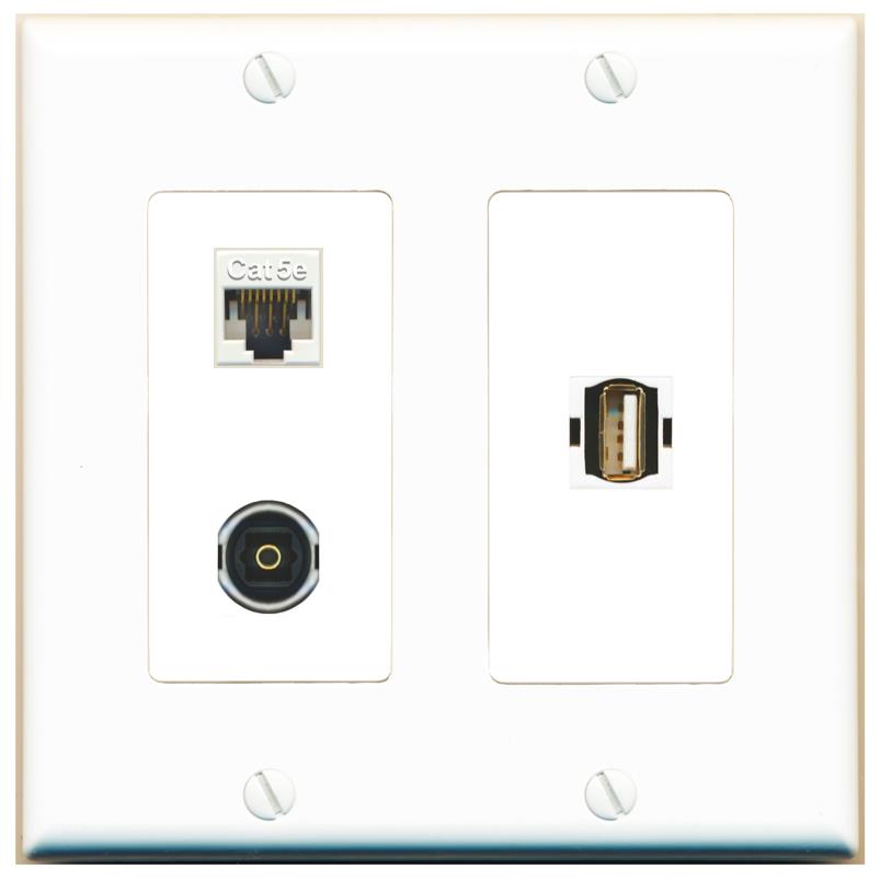 CAT5E TOSLINK USB2 Wall Plate [White]