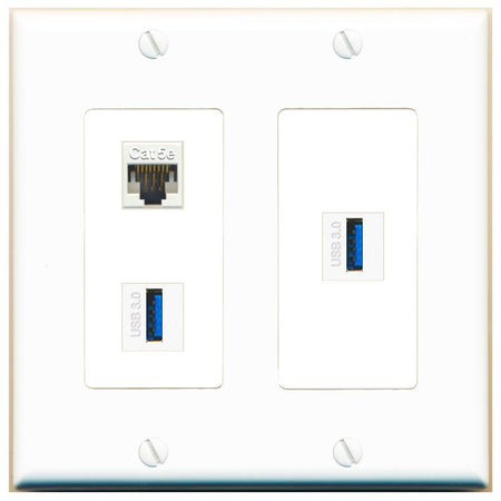 CAT5E 2 USB-3 Wall Plate [White]