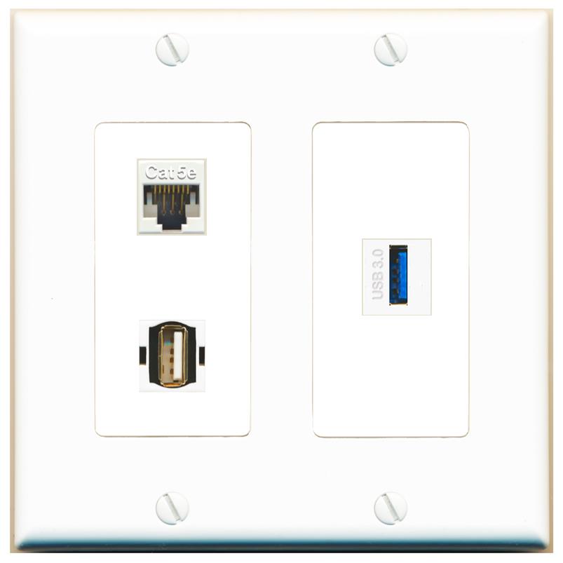 CAT5E USB-3 USB2 Wall Plate [White]