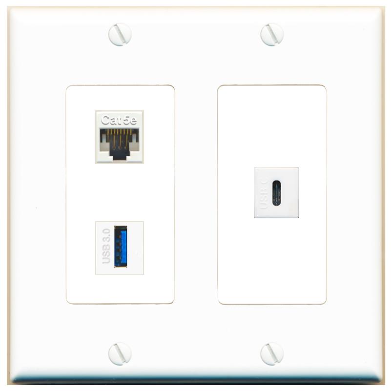 CAT5E USB-3 USBC Wall Plate [White]
