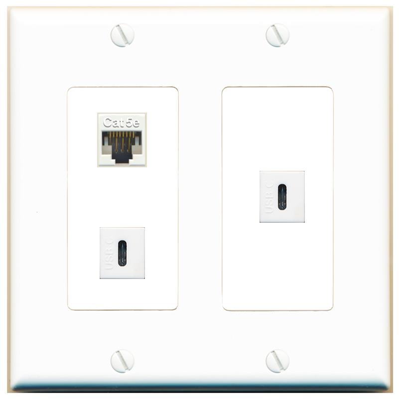 CAT5E 2 USBC Wall Plate [White]